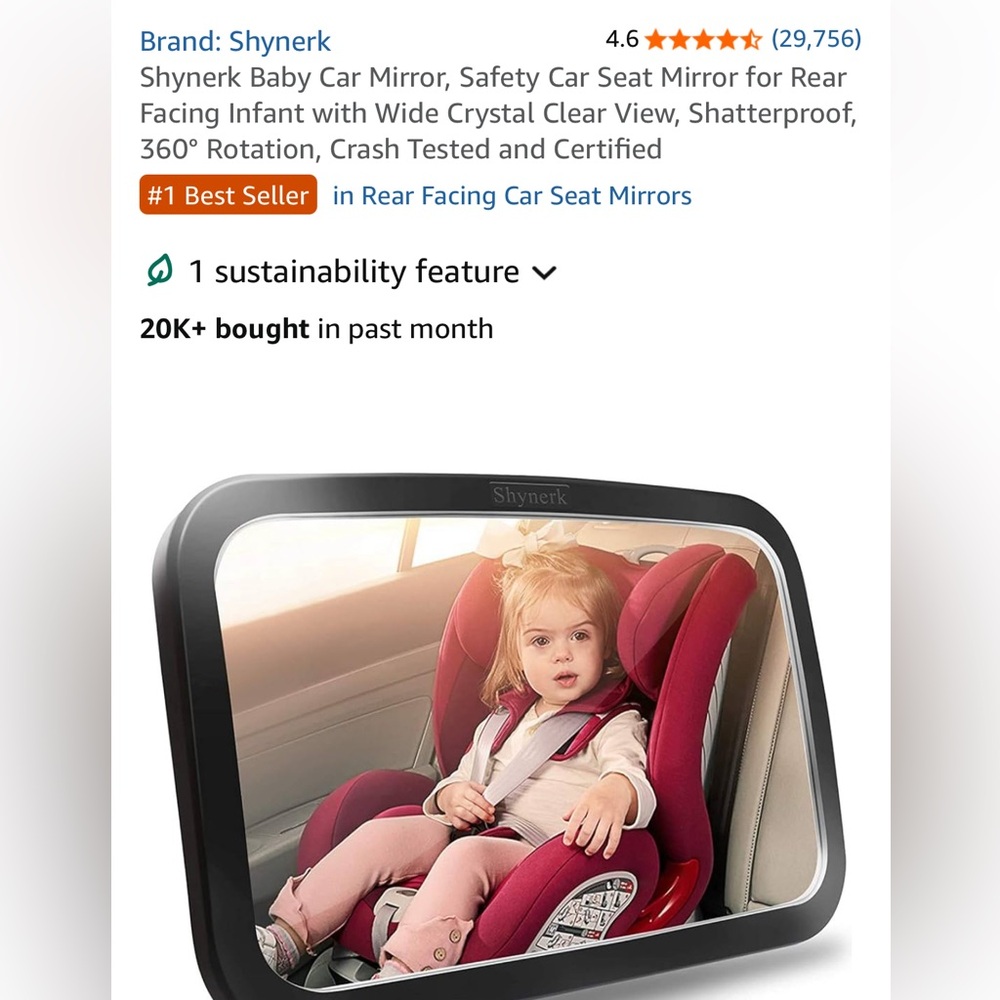 EUC 2 pack Shynerk Baby Car Mirror with Black Frame